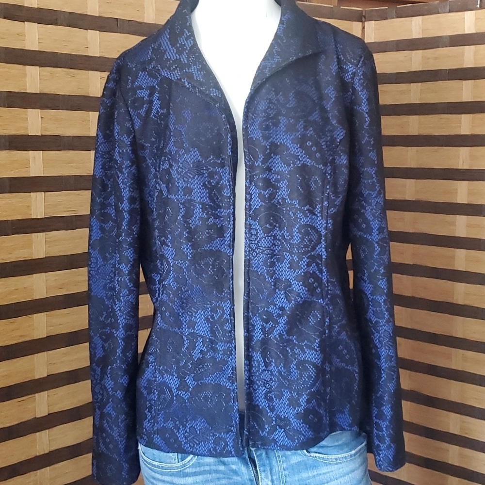 Chico's black lace look over blue blazer
